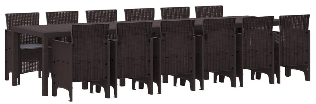 vidaXL Σετ τραπεζαρίας κήπου 13 pcs Καφέ Μεγάλο Ρατάν & Ατσάλι