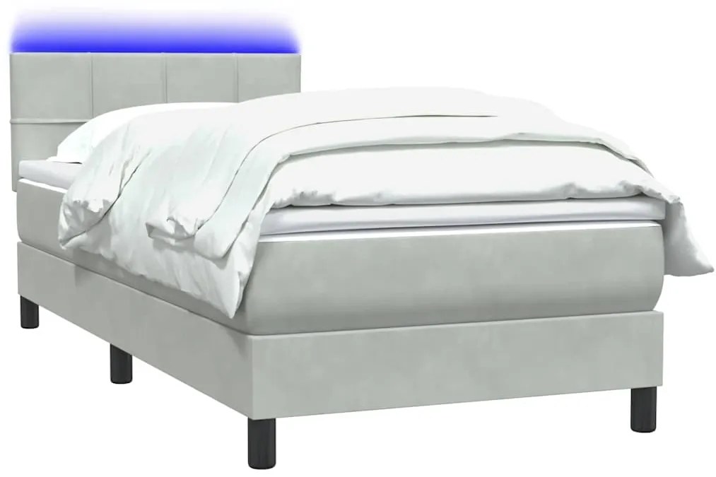 vidaXL Box Spring κρεβάτι με στρώμα ανοιχτό γκρι 90x210 cm Βελούδινο