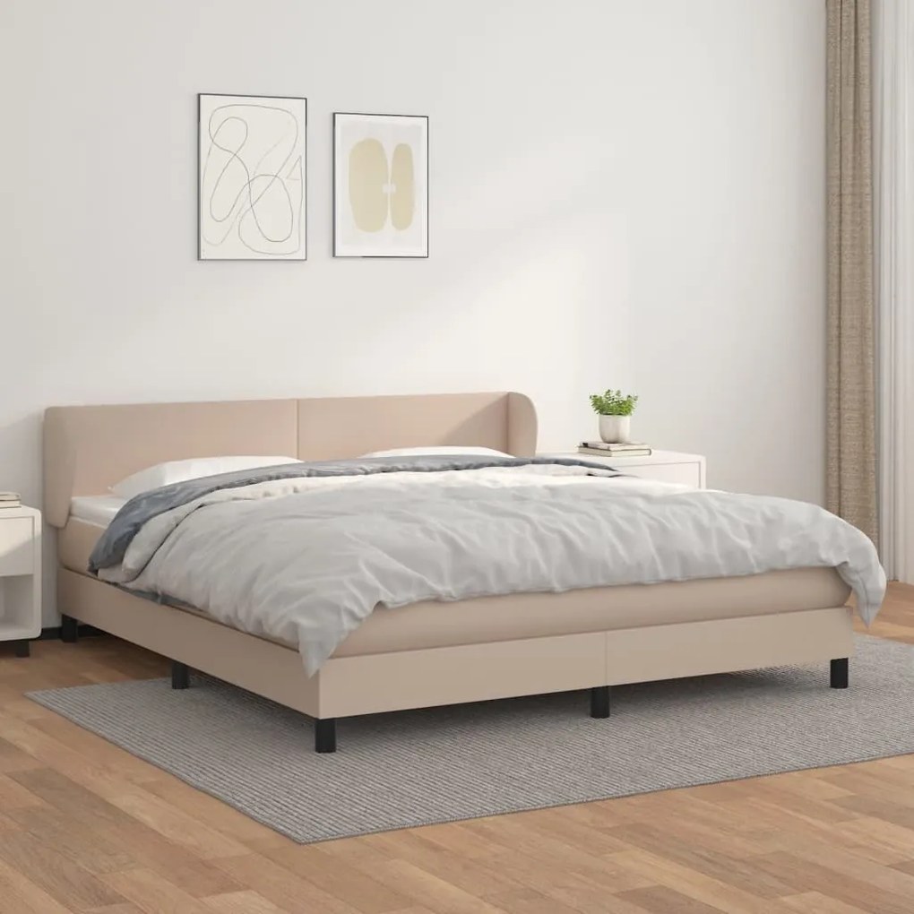 Κρεβάτι Boxspring με Στρώμα Καπουτσίνο 160x200εκ.από Συνθ.Δέρμα