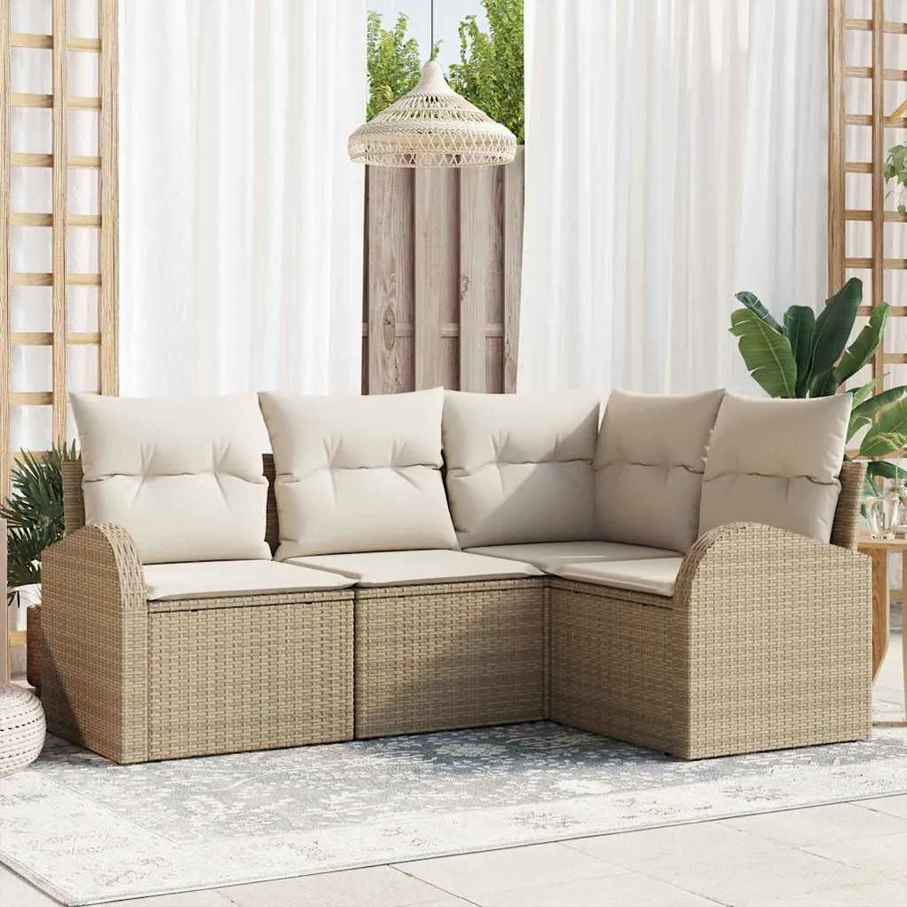 vidaXL Σετ Καναπέ Κήπου με μαξιλάρι 4 pcs Beige, λευκό Πολυ ράταν