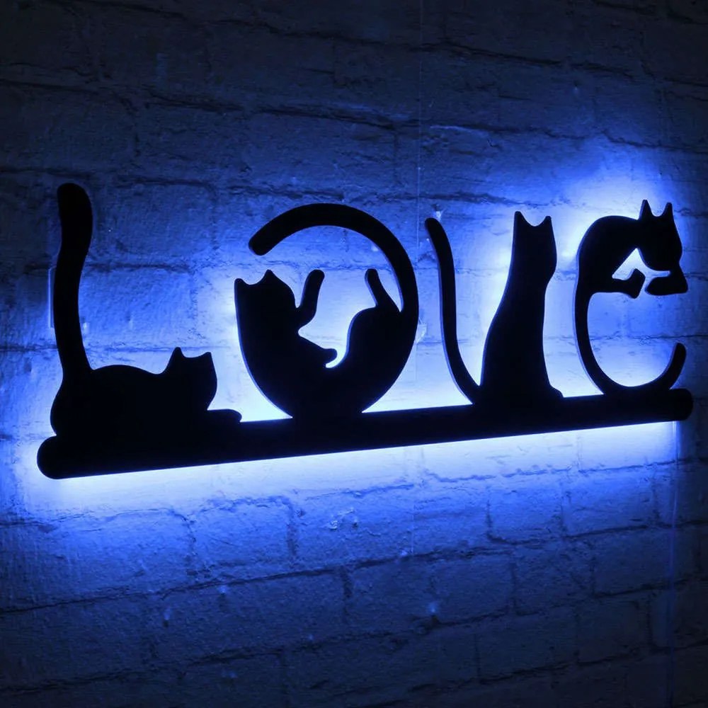 Διακοσμητικό Τοίχου Με Φως Led Cat Love 395NGR1893 70x22cm Blue-Black Wallity Mdf