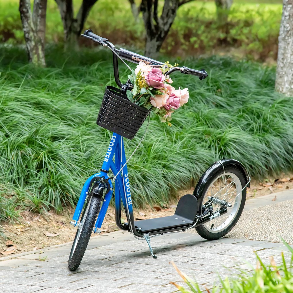 HOMCOM Πατίνι για Παιδιά, Scooter με Φρένο, με Καλάθι, Ρυθμιζόμενο Ύψος, για Παιδιά 5-12 ετών, Μπλε+Μαύρο