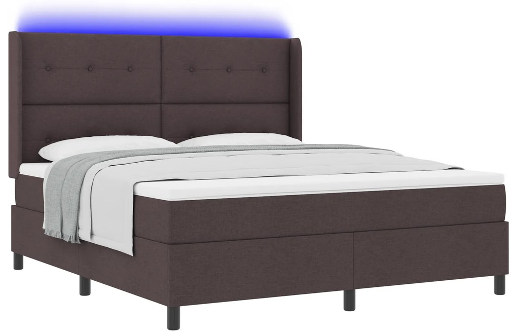 vidaXL Κρεβάτι Box Spring με Στρώμα & LED Καφέ 180x200 cm Ύφασμα