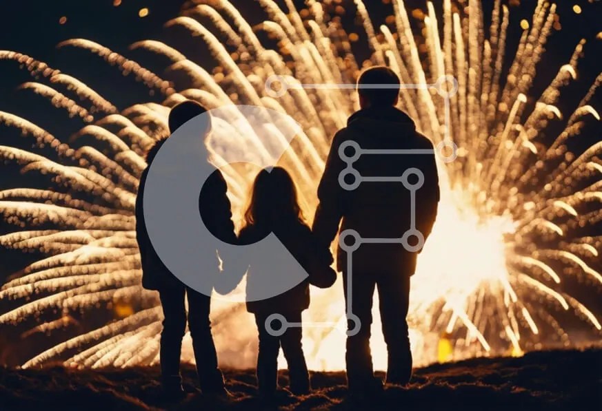 Intra Συλλεκτικό Ξύλινο Παζλ Plywood 4mm - Οικογένεια που απολαμβάνει επίδειξη πυροτεχνημάτων Σε Ξύλινο Κουτί - Διαστάσεις Puzzle: 10x10 cm – 25 κομμάτια