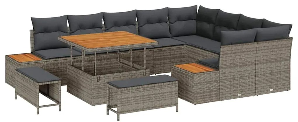 vidaXL Σετ Καναπέ Κήπου με μαξιλάρι 12 pcs Γκρι Πολυ ράταν