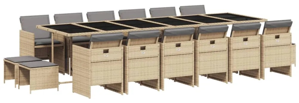 vidaXL Σετ Τραπεζαρίας Κήπου 17 τεμ Μικτό Μπεζ Συνθ. Ρατάν & Μαξιλάρια