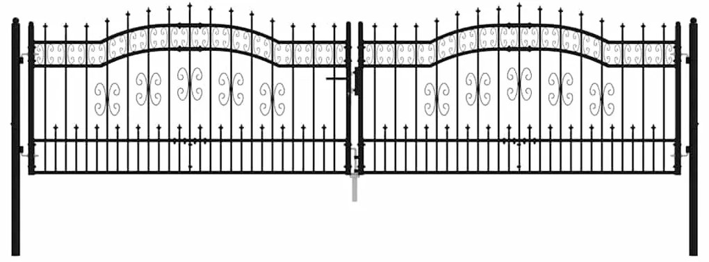 vidaXL Πόρτα Περίφραξης με Κορυφή Δόρυ Μαύρη 406x100 εκ. από Ατσάλι με Ηλεκτροστατική Βαφή