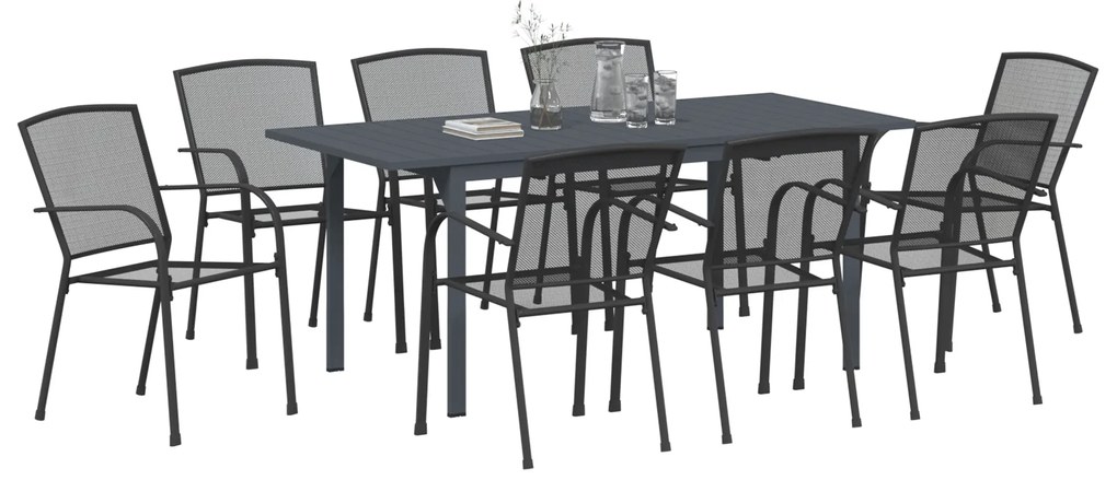 vidaXL Σετ Τραπεζαρίας Κήπου 9 pcs Μαύρο Μεγάλο Μέταλλο