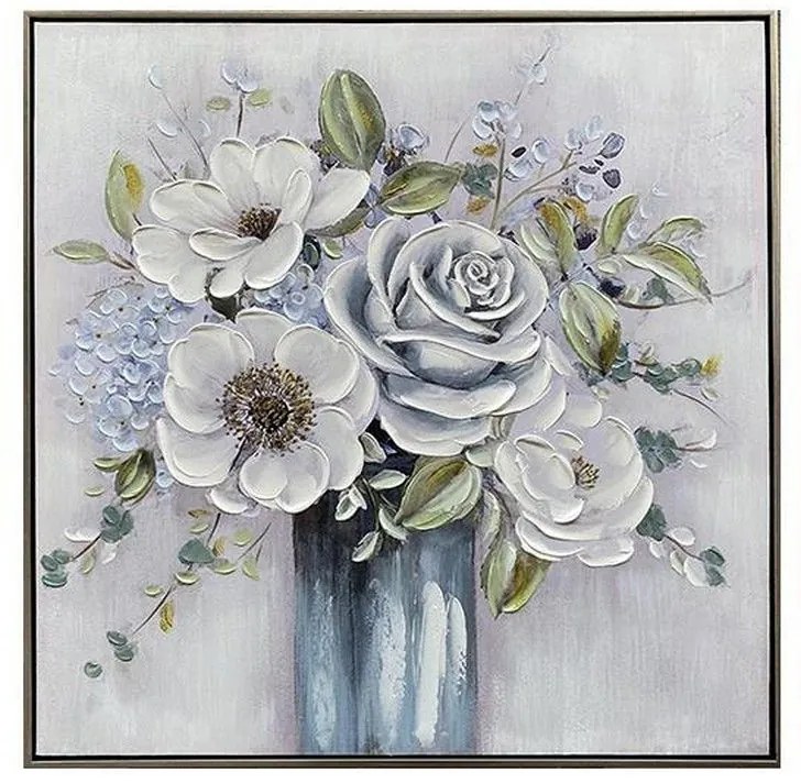 Κάδρο Λουλούδια Σε Βάζο 755-12131 80x80x3.5cm White-Blue Estheti Home Square Καμβάς