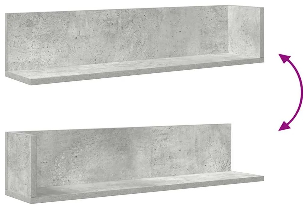 Ράφια τοίχου 2 τεμάχια Μπετόν Γκρι 75x16,5x16,5 cm Ξύλο μηχανής - Γκρι