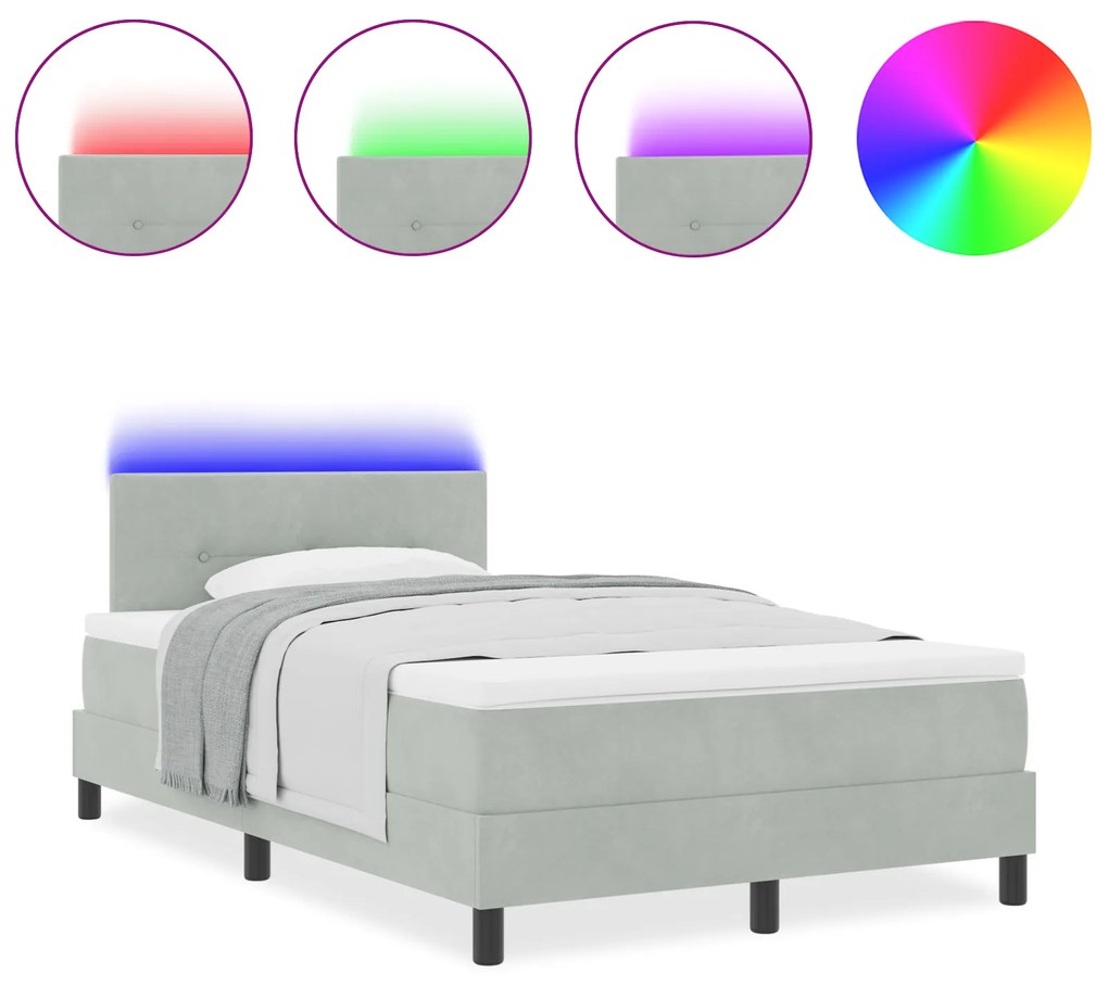 vidaXL Κρεβάτι με Στρώμα και Φωτισμό LED Γκρι 120x200 εκ Βελούδο