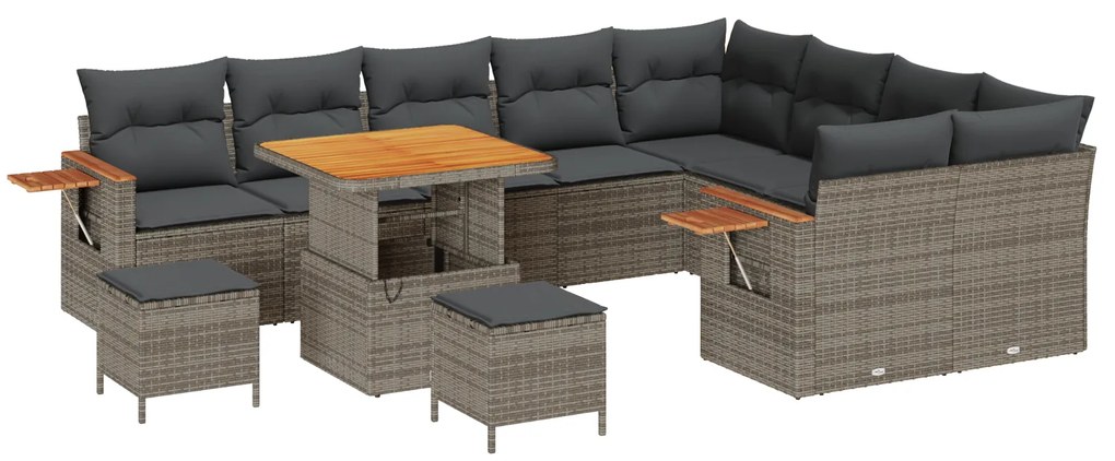 vidaXL Σετ Καναπέ Κήπου με μαξιλάρι 12 pcs Γκρι Πολυ ράταν