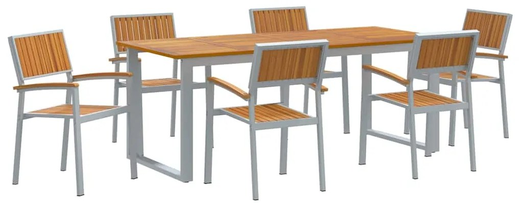 vidaXL Σέτ φαγητού για κήπο 7 pcs Γκρι και καφέ 200 x 90 x 75 cm