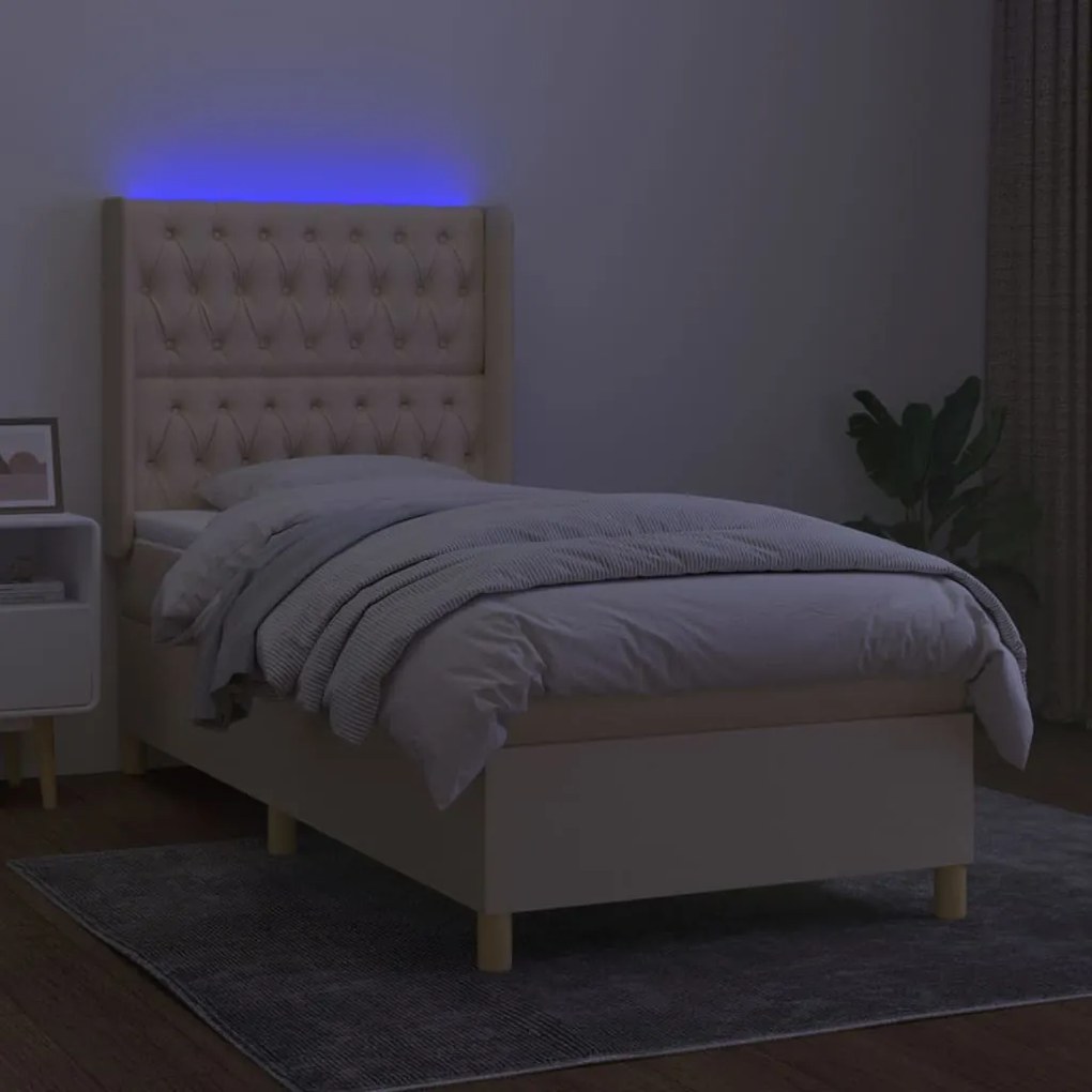 ΚΡΕΒΑΤΙ BOXSPRING ΜΕ ΣΤΡΩΜΑ &amp; LED ΚΡΕΜ 90X190 ΕΚ. ΥΦΑΣΜΑΤΙΝΟ 3139082