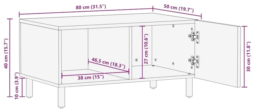 Τραπεζάκι σαλονιού καφέ 80x50x40 cm μασίφ ξύλο Mango - Καφέ