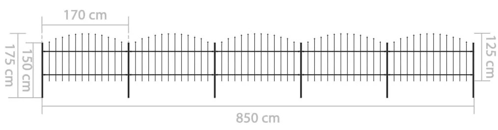 vidaXL Κάγκελα Περίφραξης με Λόγχες Μαύρα (1-1,25) x 8,5 μ. Ατσάλινα