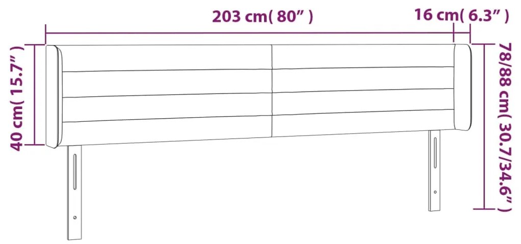 vidaXL Κεφαλάρι Κρεβατιού LED Μαύρο 203x16x78/88 εκ. Βελούδινο