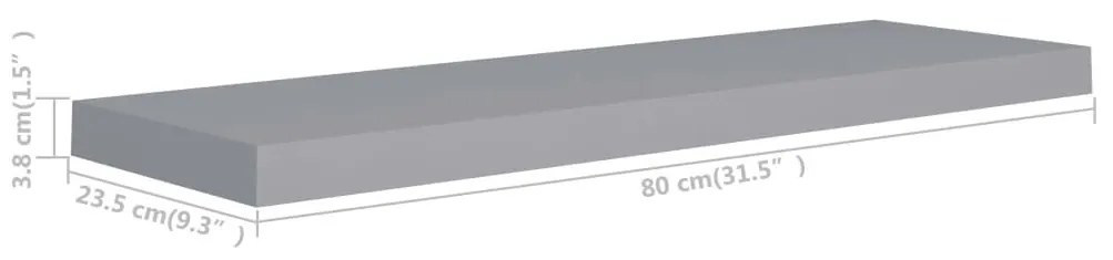 Ράφι Τοίχου Γκρι 80x23,5x3,8 εκ. MDF - Γκρι