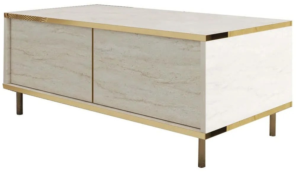 Τραπέζι Σαλονιού Imaj 382NRC1532 90x45x40cm Travertine Beige-Gold