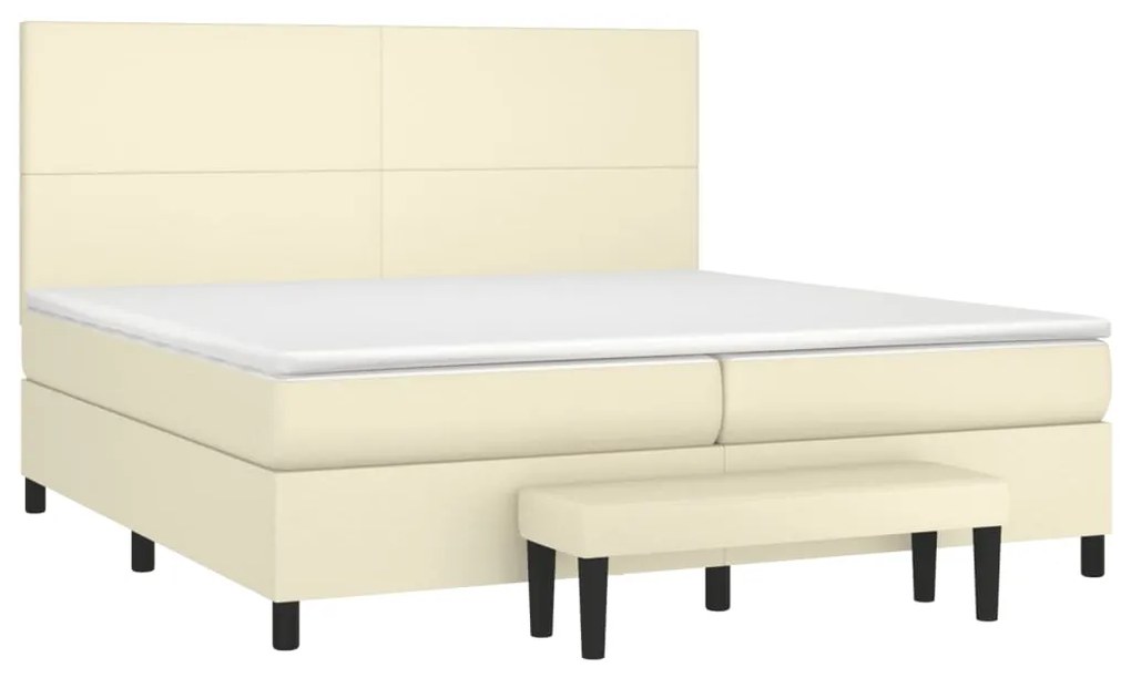 vidaXL Κρεβάτι Boxspring με Στρώμα Κρεμ 200x200 εκ. Συνθετικό Δέρμα