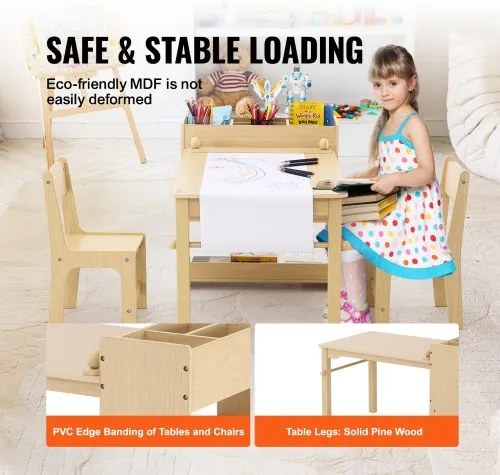 VEVOR Kids Art Table and 2 Chairs Toddler Craft and Play Table with A Cabinet