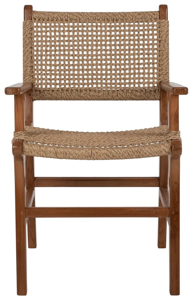 Πολυθρόνα Μασίφ Ξύλο Teak Φυσικό Rattan Σχοινί 54x58x88Υεκ