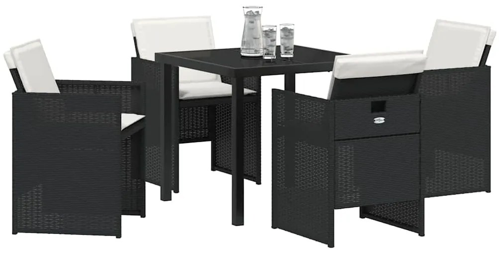 vidaXL Σέτ φαγητού για κήπο με μαξιλάρι 5 pcs Μαύρο Πολυ ράταν