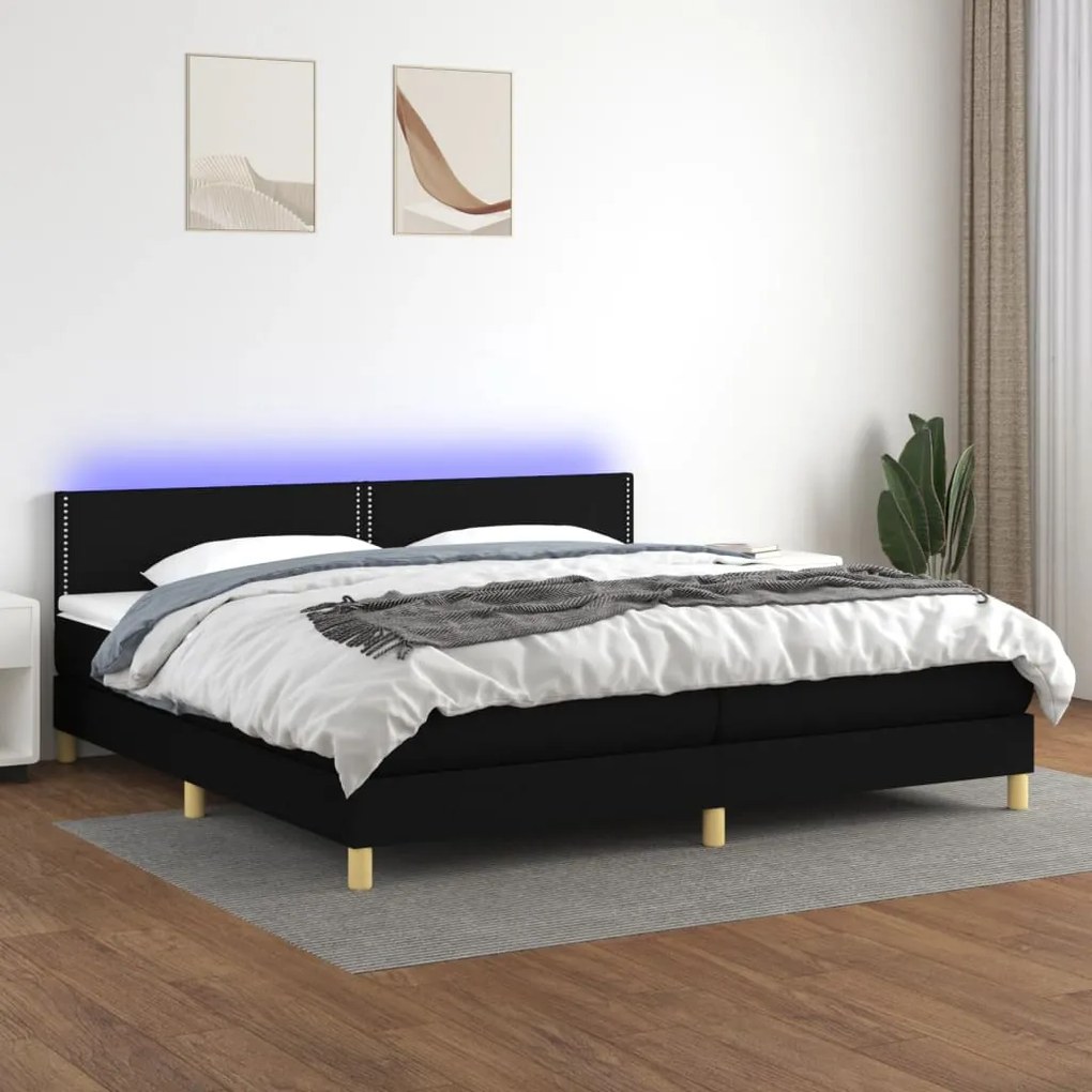 Κρεβάτι Boxspring με Στρώμα & LED Μαύρο 200x200 εκ. Υφασμάτινο