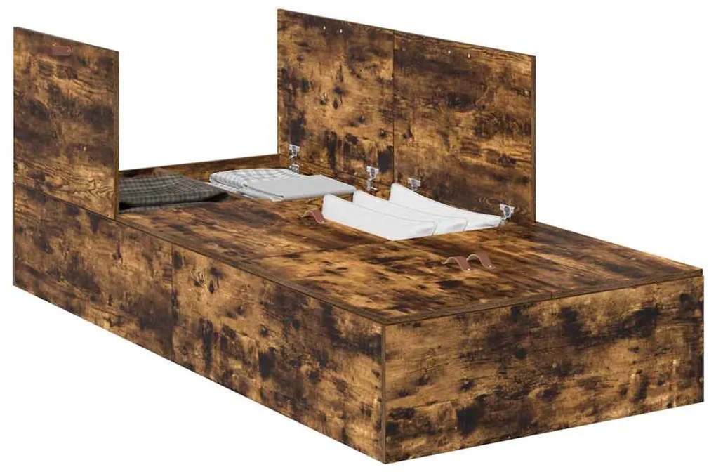 vidaXL Κρεβάτι με αποθηκευτικό χώρο Καπνιστό Δρύς 90 x 190 cm