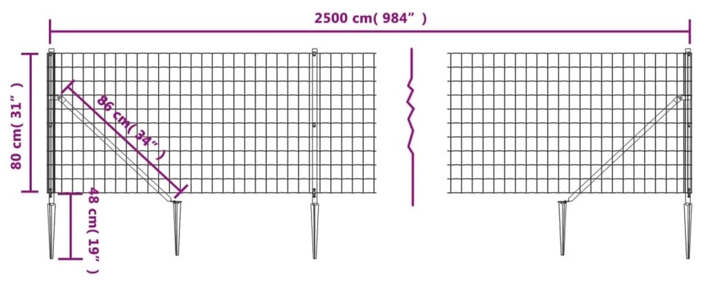 vidaXL Συρματόπλεγμα Περίφραξης Πράσινο 0,8 x 25 μ. με Καρφωτές Βάσεις