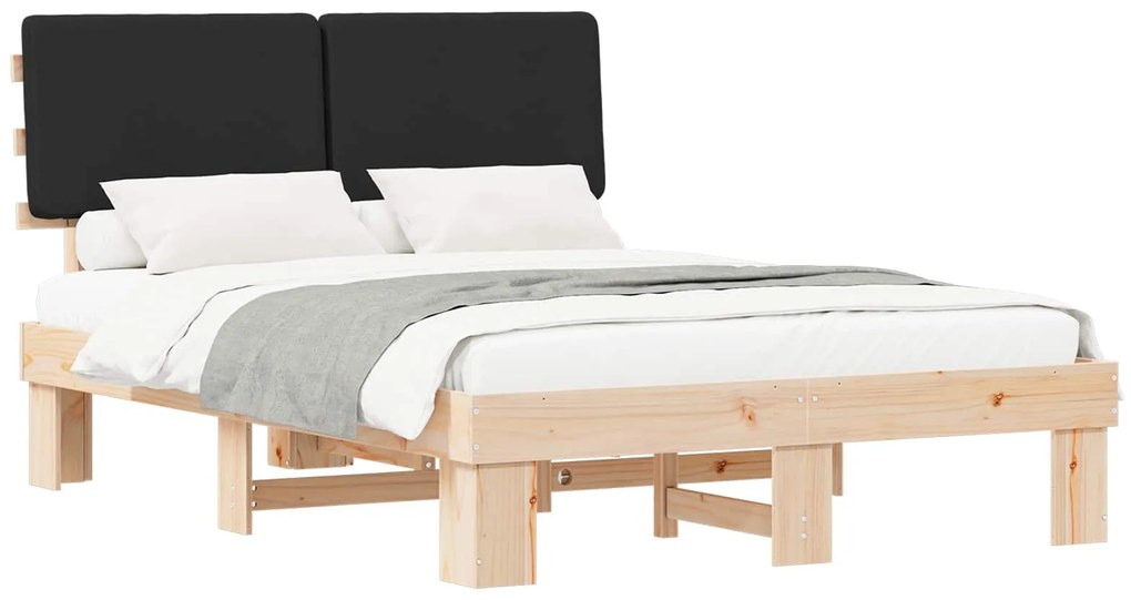 vidaXL Σκελετός Κρεβατιού με Επενδεδυμένο Κεφαλάρι Μαύρο 120 x 190 cm