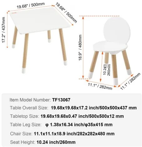 VEVOR Kids Table and 2 Chairs Set, Toddler Table and Chair Set, Children Multi-Activity Table for Art, Craft, Reading, Learning