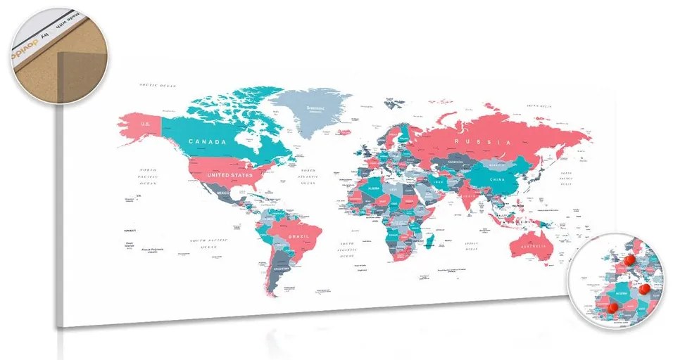 Εικόνα στον παγκόσμιο χάρτη φελλού με παστέλ πινελιά - 120x60  peg