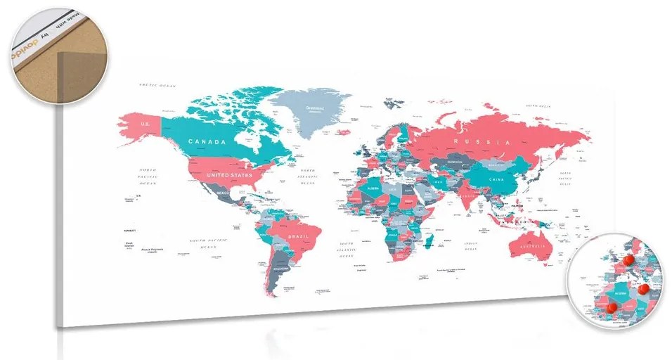 Εικόνα στον παγκόσμιο χάρτη φελλού με παστέλ πινελιά - 120x60  transparent
