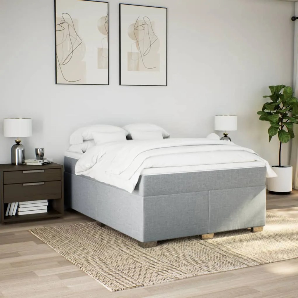 vidaXL Κρεβάτι Boxspring με Στρώμα Ανοιχτό Γκρι 140x190 εκ. Υφασμάτινο