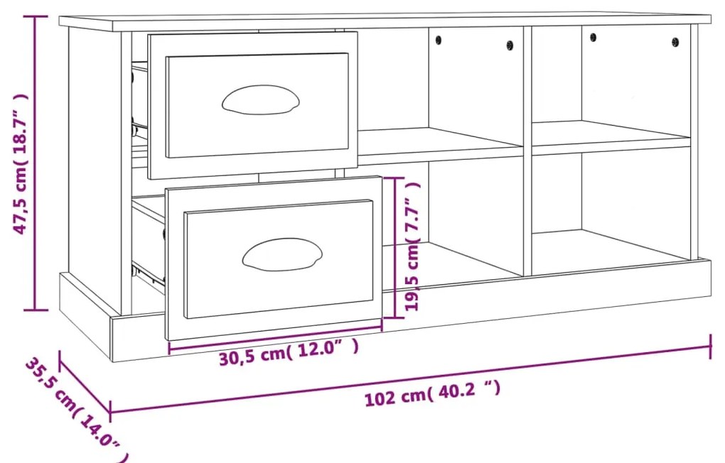 Έπιπλο Τηλεόρασης Λευκό 102x35,5x47,5 εκ. Επεξεργασμένο Ξύλο - Λευκό