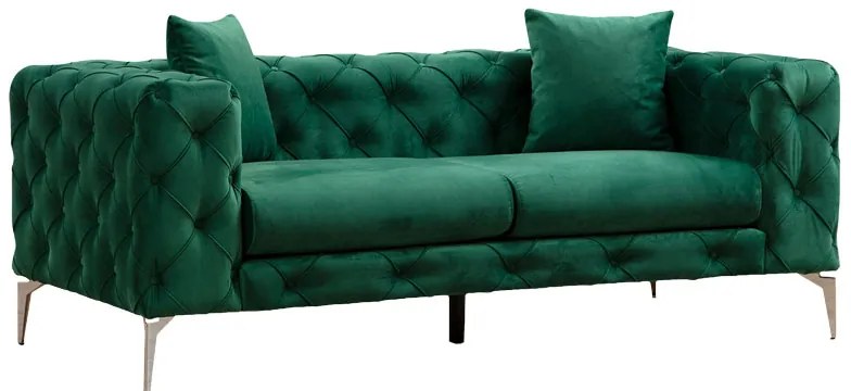 Καναπές 2θέσιος PWF-0579 pakoworld τύπου Chesterfield ύφασμα πράσινο 197x90x73εκ