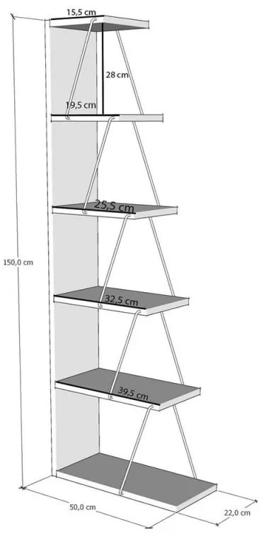 Ραφιέρα δαπέδου Kalune Design 854KLN3606, 150x50 cm, 6ράφια, επίστρωση μελαμίνης / μέταλλο, Καφέ / μαύρο χρώμα