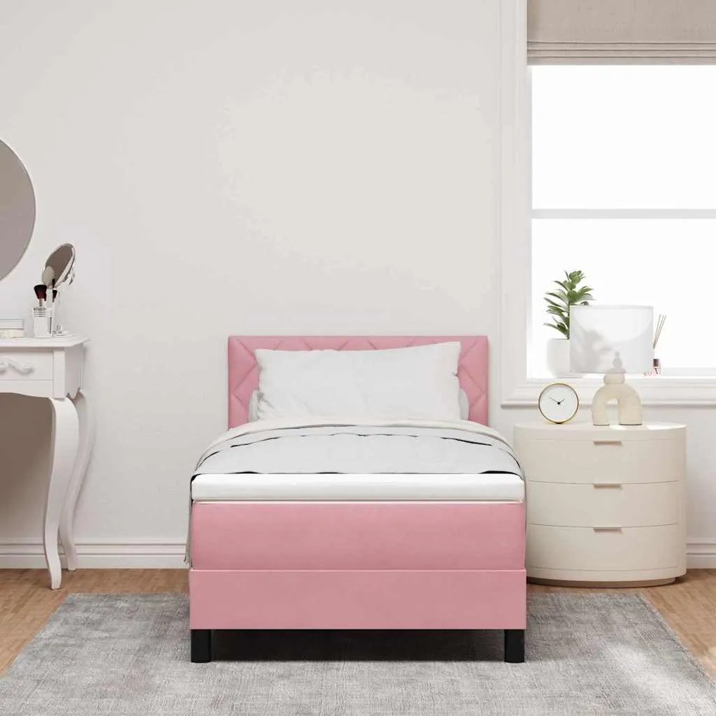 vidaXL Κρεβάτι με ελατήρια με στρώμα Ροζ 90 x 200 cm Βελούδο