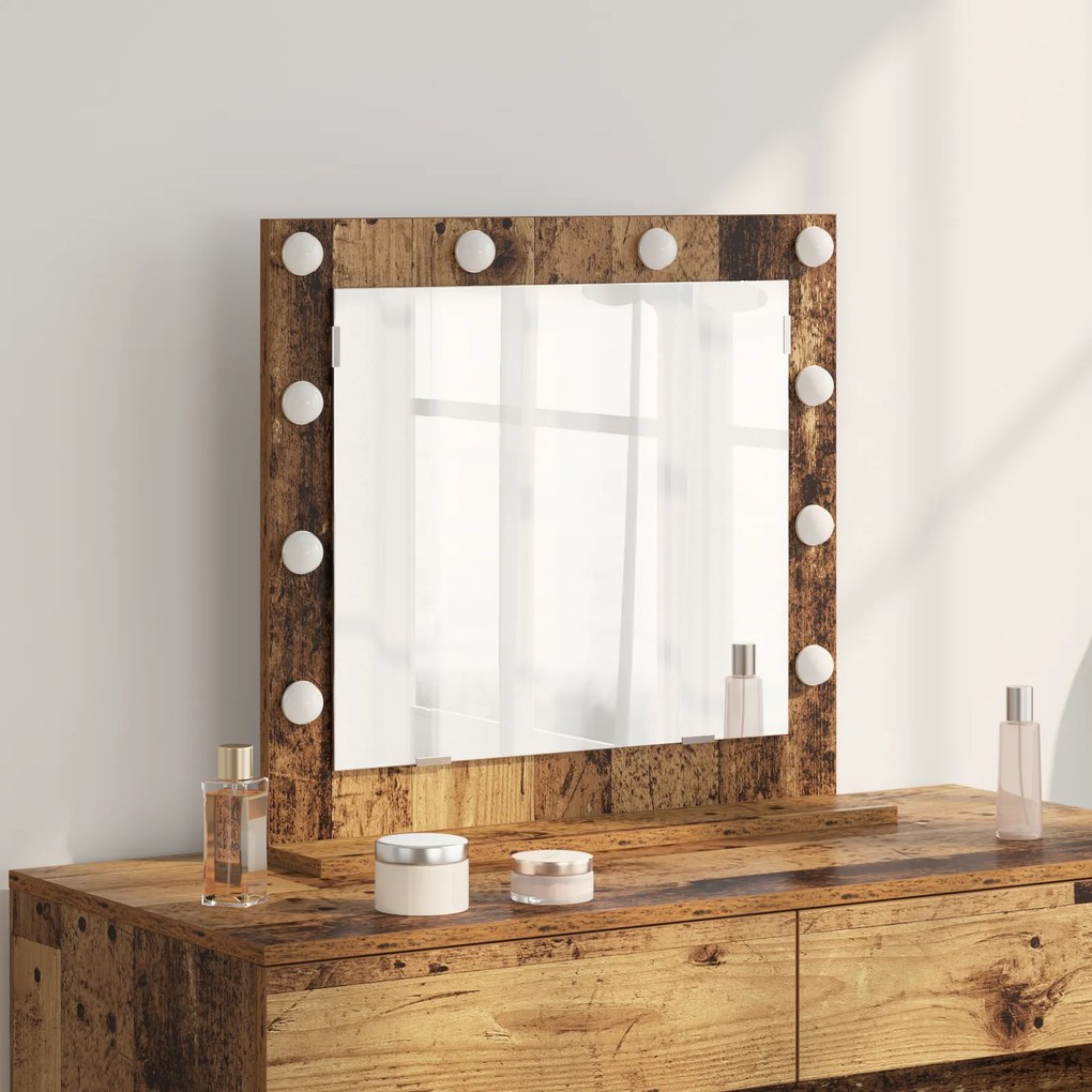 vidaXL Καθρέφτης Vanity με LED Φώτα από Παλιό Ξύλο 60x55x18 εκ