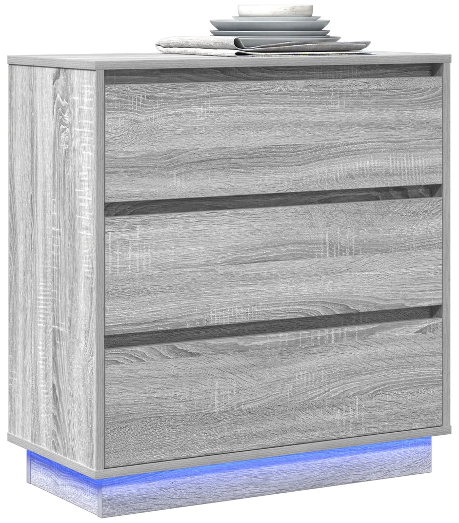vidaXL Κομοδίνο με LED Γκρι Σονομα 71x34,5x75 εκ. Συνθετικό Ξύλο