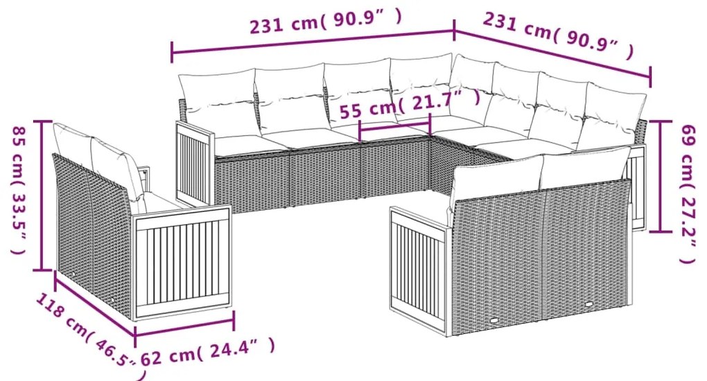 vidaXL Σαλόνι Κήπου Σετ 11 τεμ. Μπεζ Συνθετικό Ρατάν με Μαξιλάρια