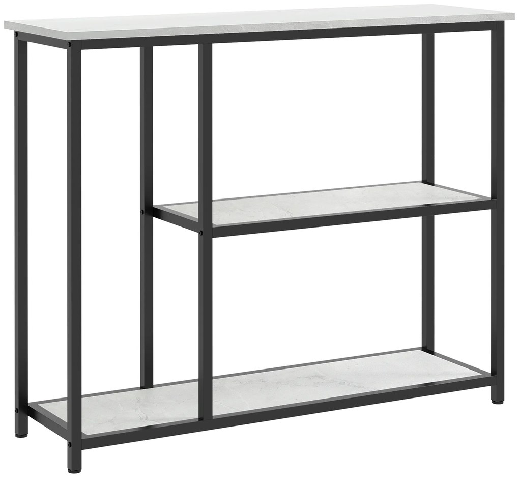 HOMCOM Κονσόλα σε βιομηχανικό σχεδιασμό, 2 ράφια, όψη μαρμάρου, Μαύρο + Λευκό