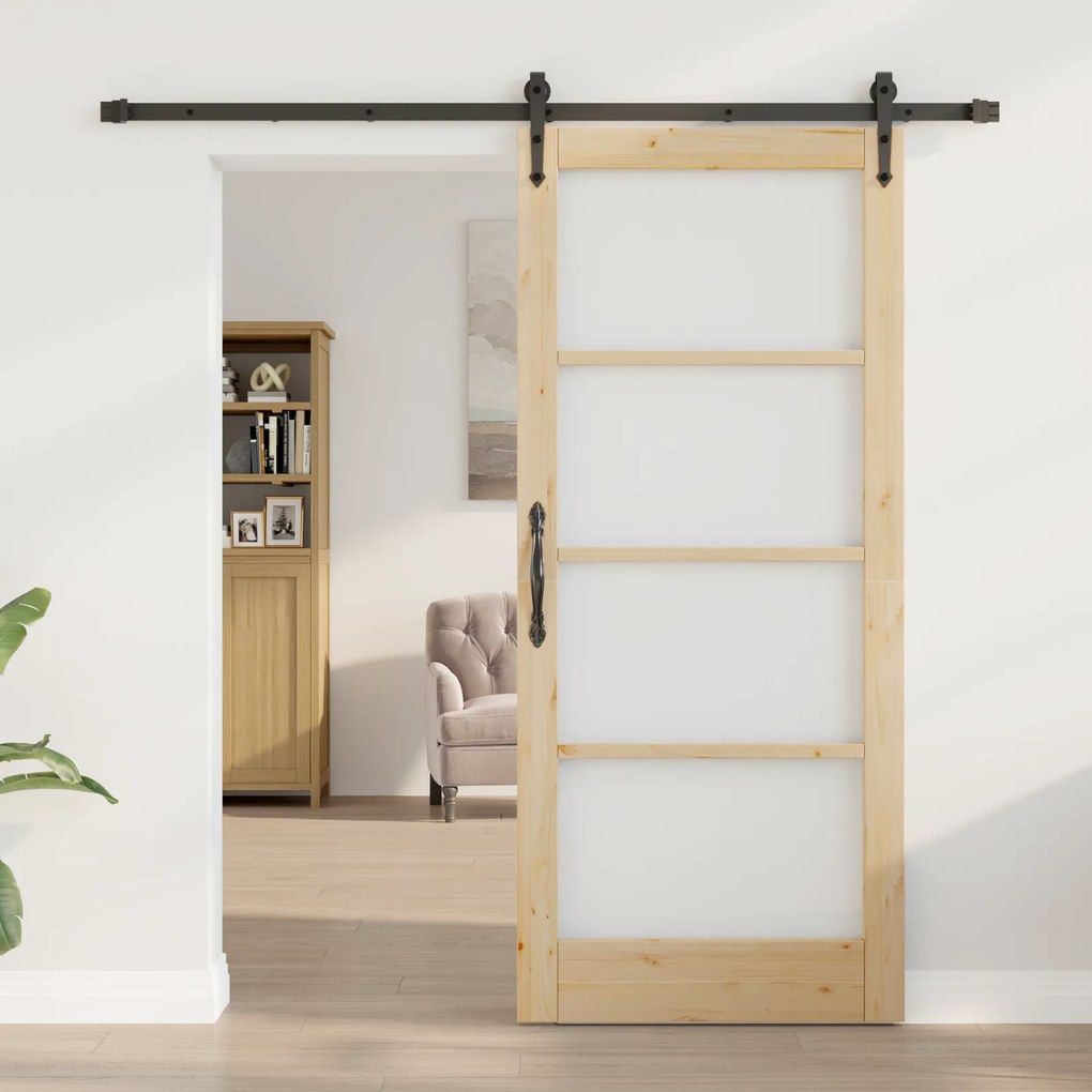 vidaXL Σετ Συρόμενης Πόρτας με Σετ Υλικών 86x198.5 cm Συμπαγές Ξύλο Πεύκο