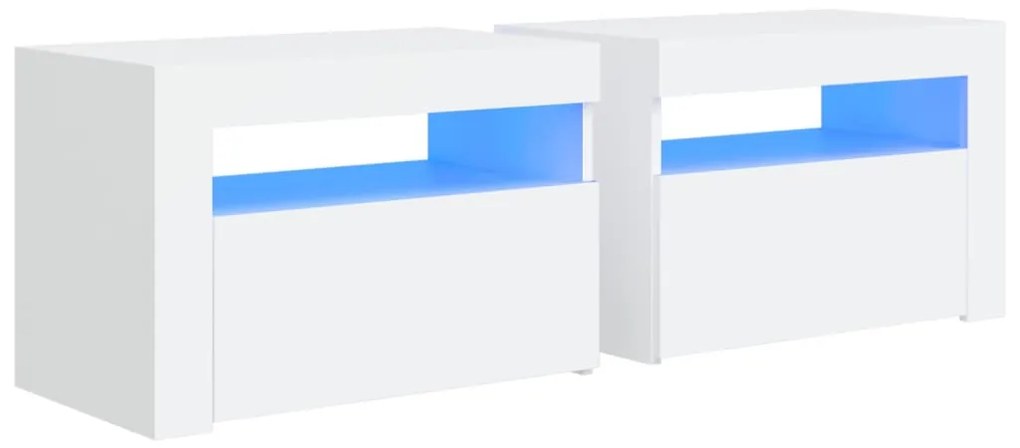 vidaXL Κομοδίνα με LED 2 τεμ. Λευκό 60 x 35 x 40 εκ.