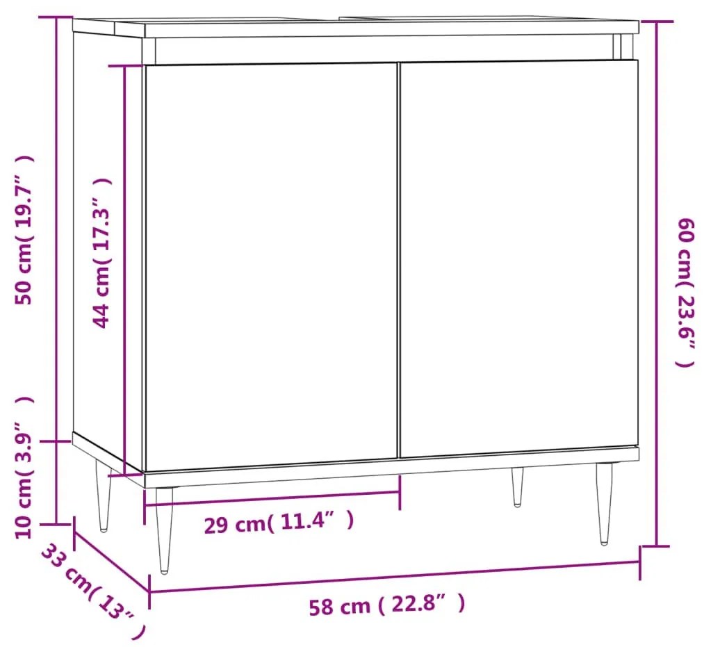 Ντουλάπι Μπάνιου Γυαλ. Λευκό 58 x 33 x 60 εκ. από Επεξεργ. Ξύλο - Λευκό