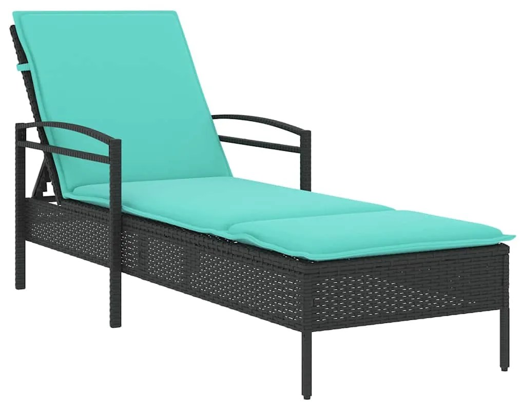 vidaXL Ξαπλώστρα με Μαξιλάρι Μαύρη 63x200x81 εκ. από Συνθετικό Ρατάν (μόνο για τις ΗΠΑ)