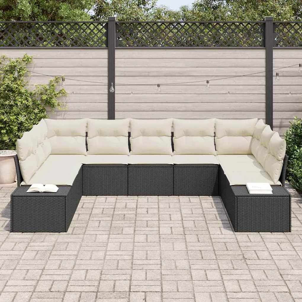 vidaXL Σετ Καναπέ Κήπου με μαξιλάρι 9 pcs Μαύρο Πολυ ράταν