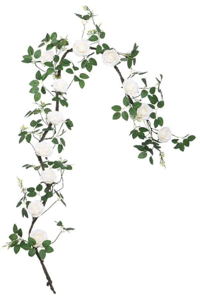 Τεχνητή Γιρλάντα Τριανταφυλλιάς 00-40007-1 240cm Green-White Marhome Συνθετικό Υλικό
