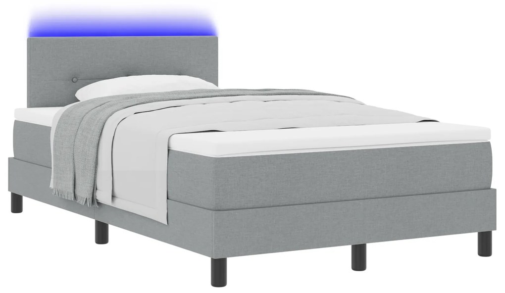 vidaXL Κρεβάτι με Υπόστρωμα & LED Ανοιχτό Γκρι 120x190 εκ. Υφασμάτινο